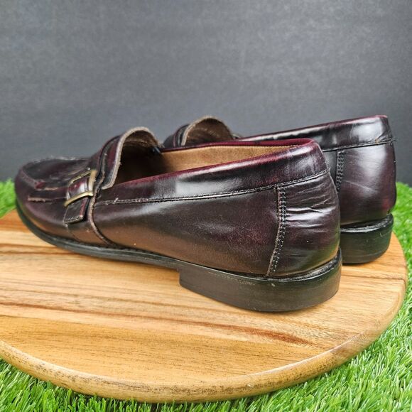 GH Bass & Co Men’s Size 11.5M Burgundy Leather Fringe Buckle Loafers Shoes - Picture 4 of 11